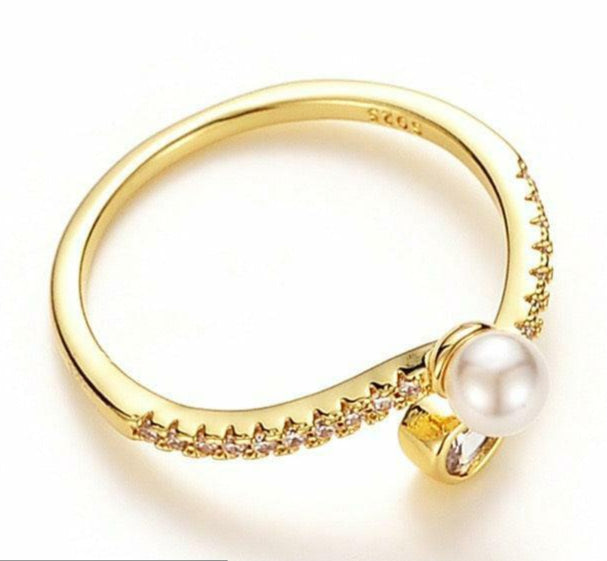 Bead Pearl Overlapped Ring Adjustable